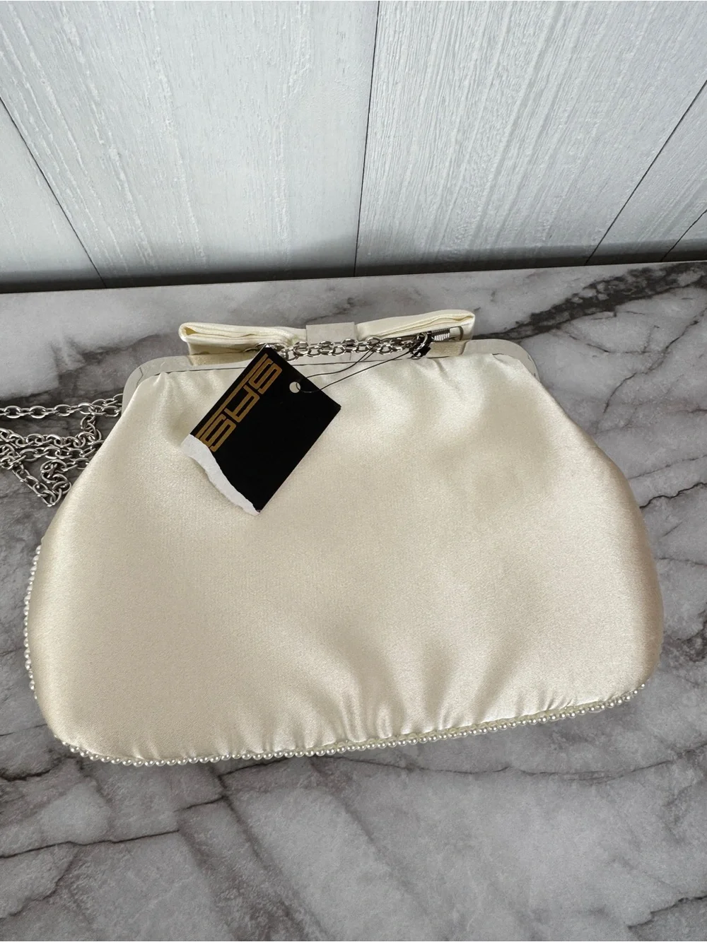 Pearl-Embellished Ivory Evening Clutch